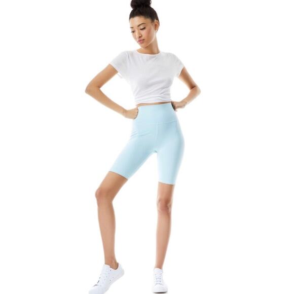 Alice + Olivia Aaron High Waist Biker Shorts in Powder Blue, Large - Picture 4 of 8